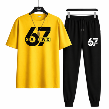Yellow Printed Tracksuit For Mens