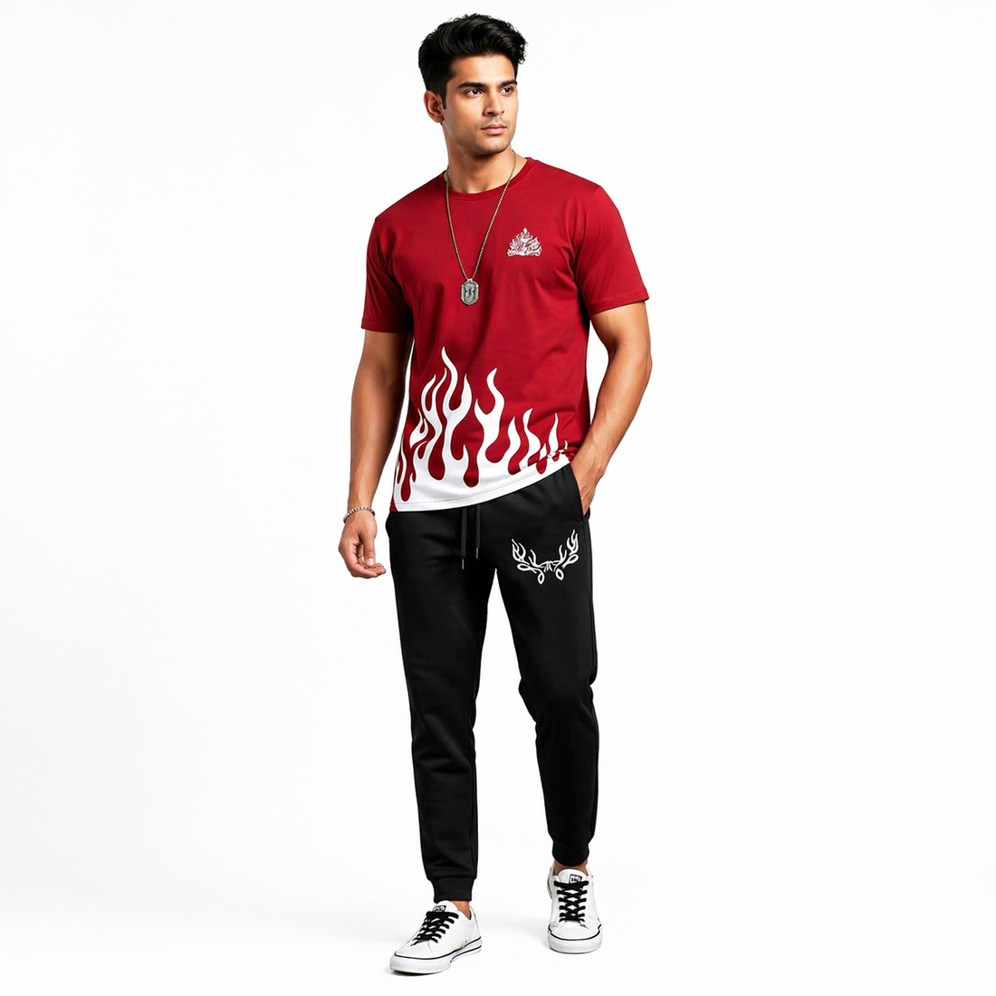 Maroon Flame Print Tracksuit For Men
