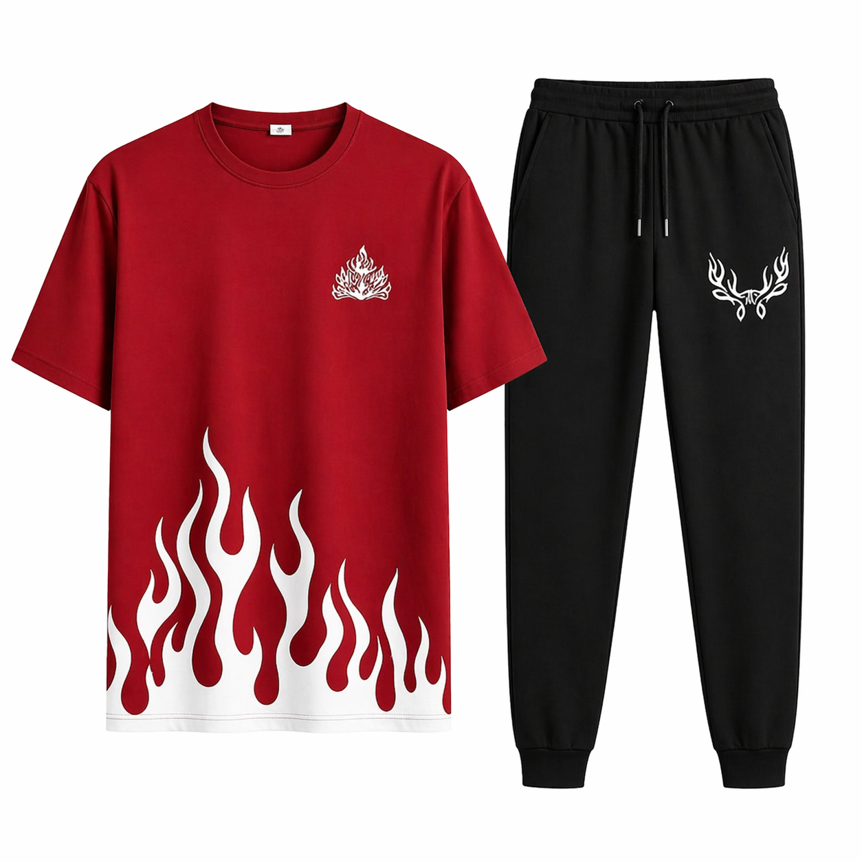 Maroon Flame Print Tracksuit For Men