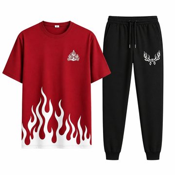 Maroon Flame Print Tracksuit For Men